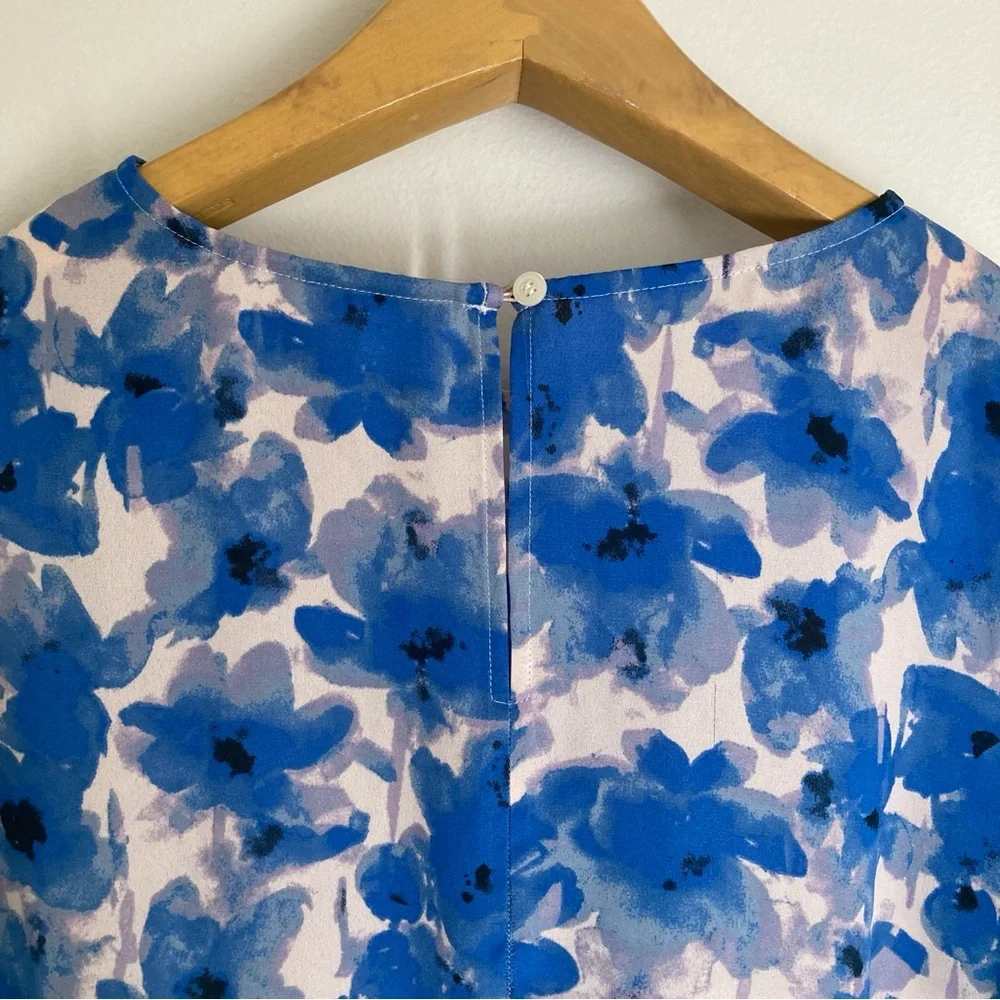 J. Crew Blue & White Floral Peplum Sleeve Blouse